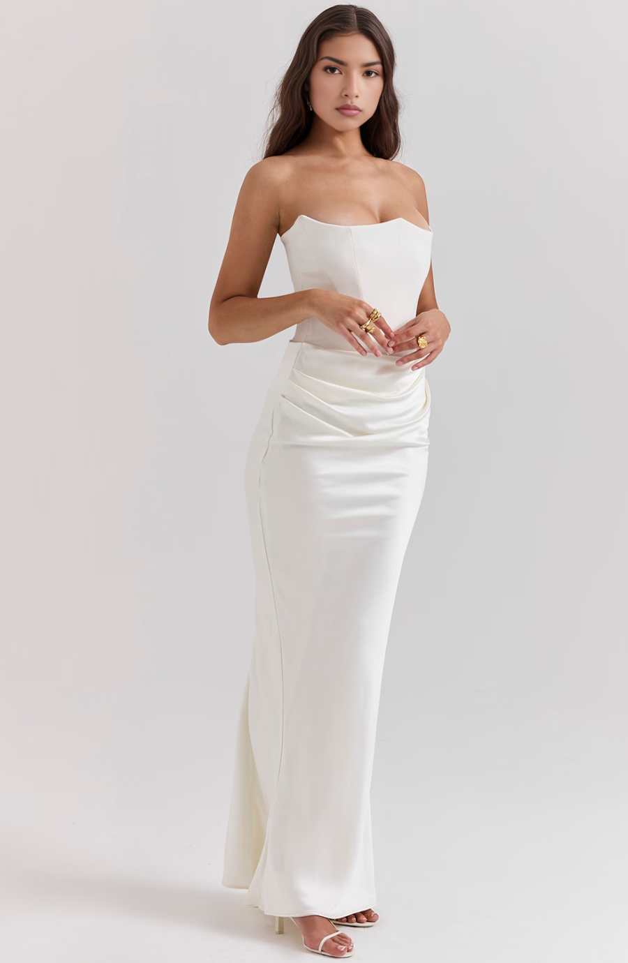 Women's Strapless Satin Corset Maxi Dress
