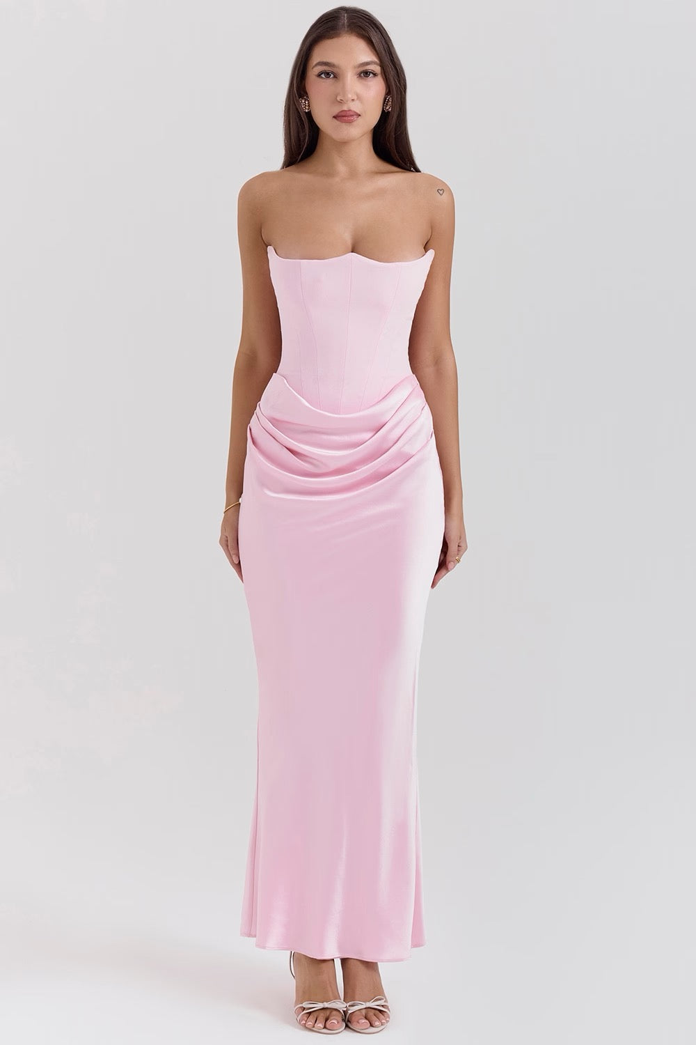 Women's Strapless Satin Corset Maxi Dress