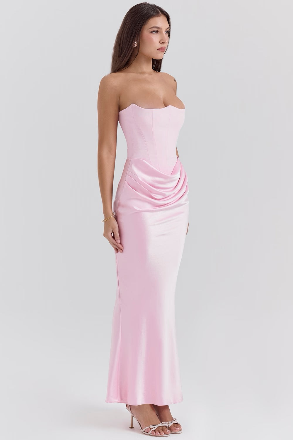 Women's Strapless Satin Corset Maxi Dress