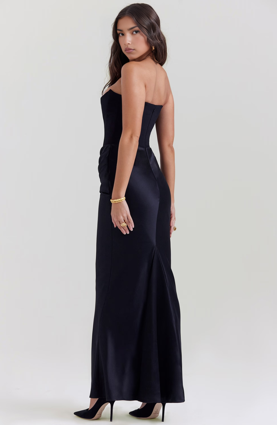 Women's Strapless Satin Corset Maxi Dress