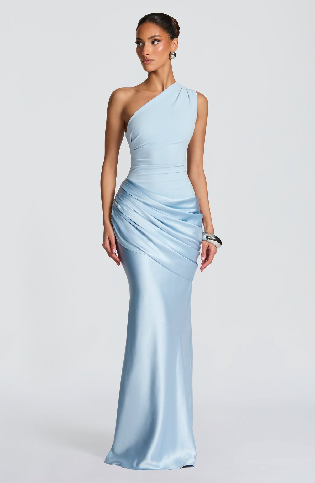 Women's One-Shoulder Maxi Dress Satin Crepe