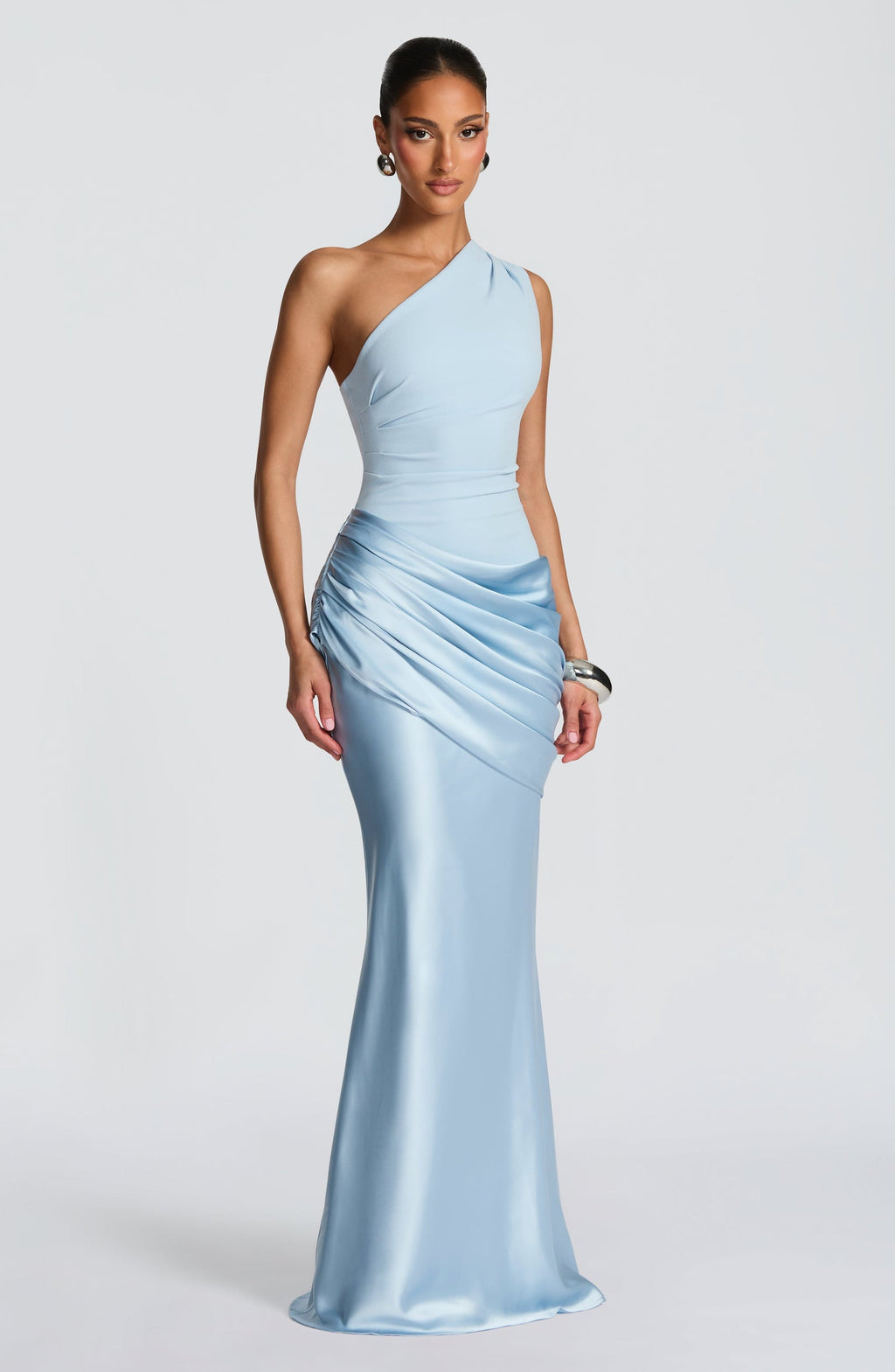 Women's One-Shoulder Maxi Dress Satin Crepe