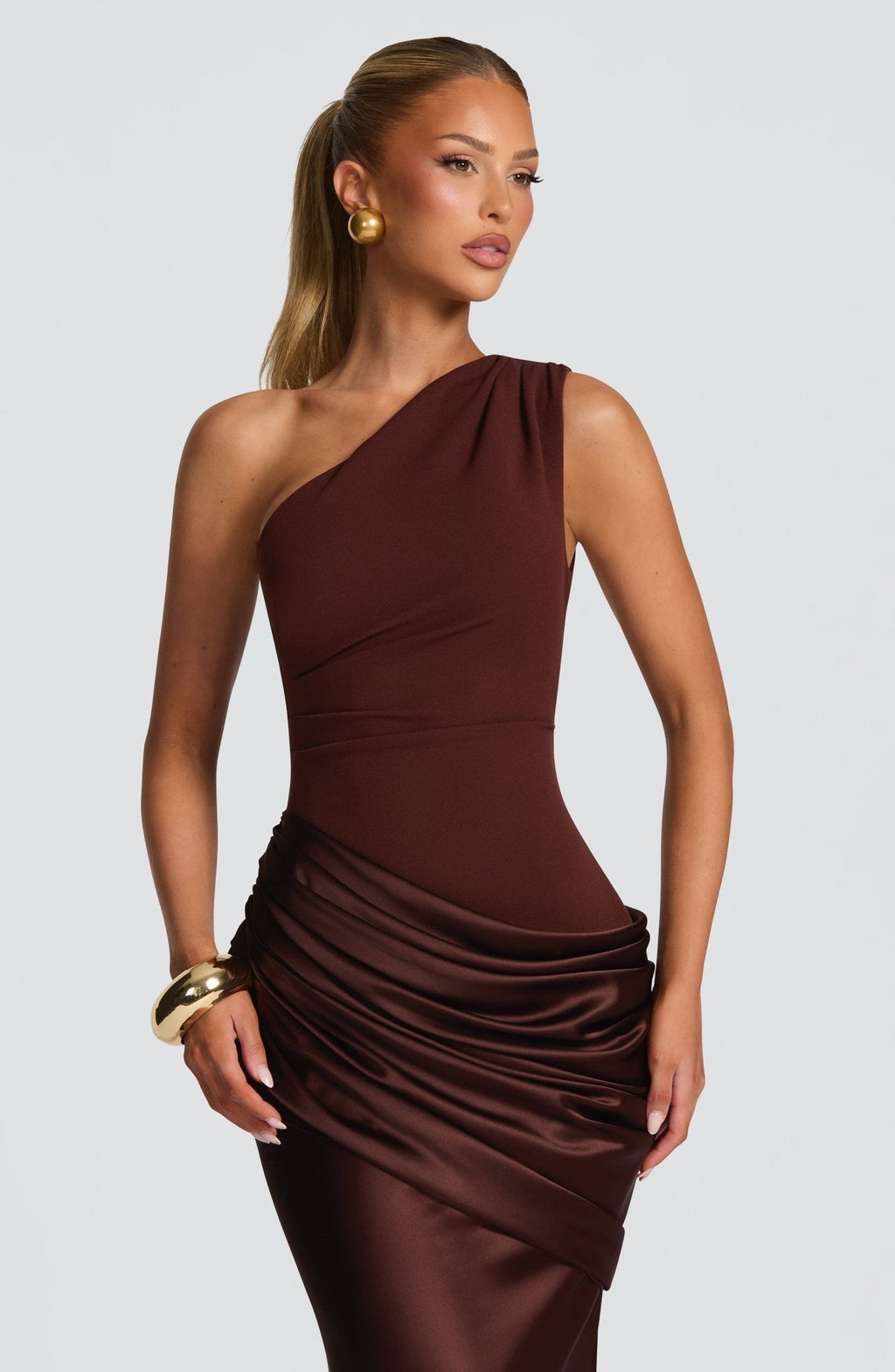 Women's One-Shoulder Maxi Dress Satin Crepe