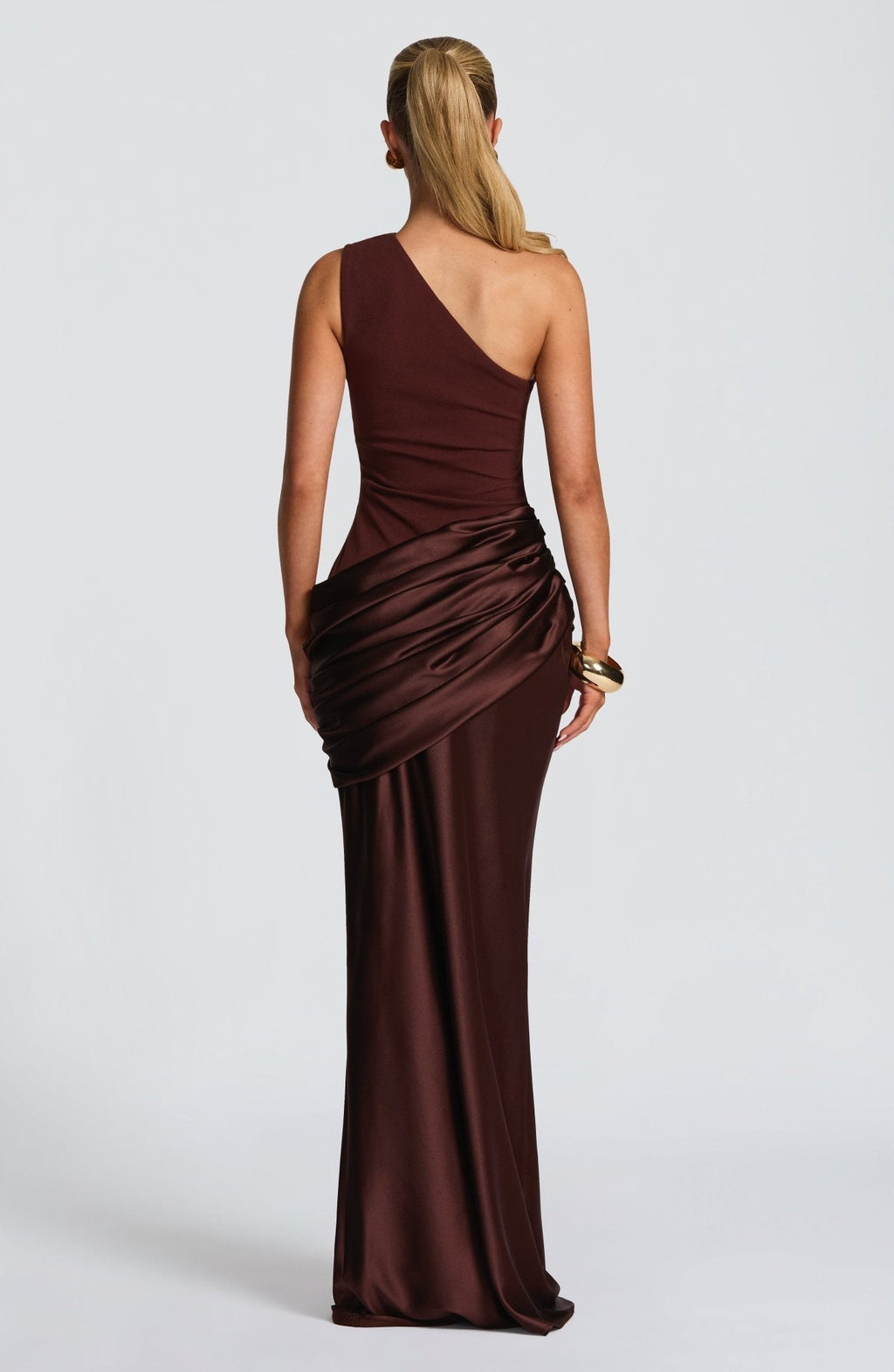 Women's One-Shoulder Maxi Dress Satin Crepe