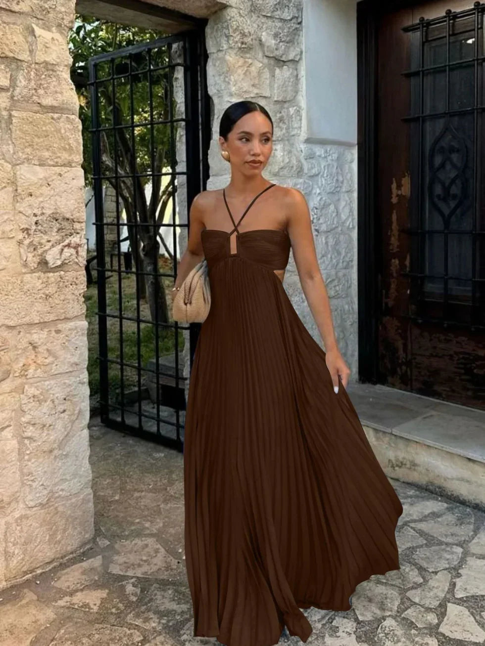 Maxi Dress Women's Halter Neck Pleated Elegant
