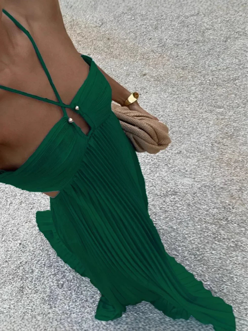 Maxi Dress Women's Halter Neck Pleated Elegant