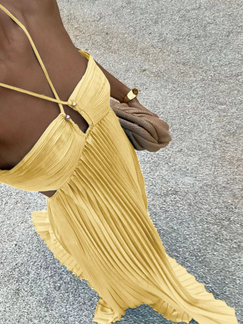Maxi Dress Women's Halter Neck Pleated Elegant