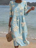 Floral Dress Women Linen-Cotton Blend Midi