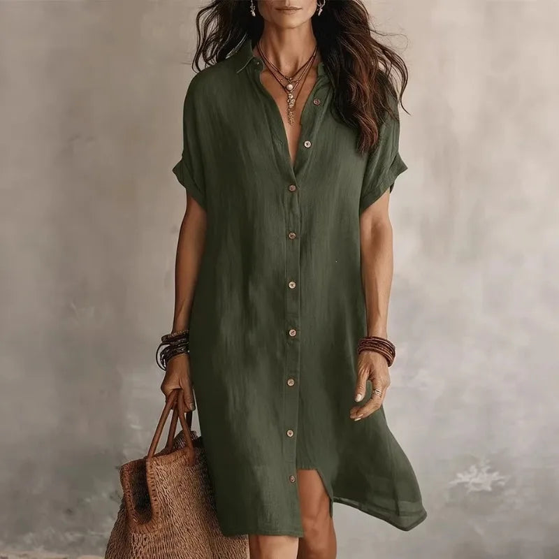 Women's Dress Cotton Linen Button-Down Shirt Style