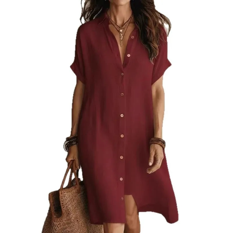Women's Dress Cotton Linen Button-Down Shirt Style
