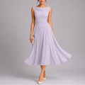 Midi Dress for Women Draped Neckline Pleated Skirt
