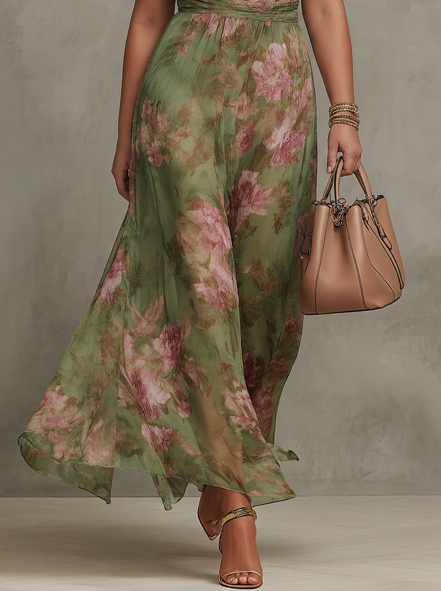 Floral Halter Maxi Dress for Women Breathable Chiffon