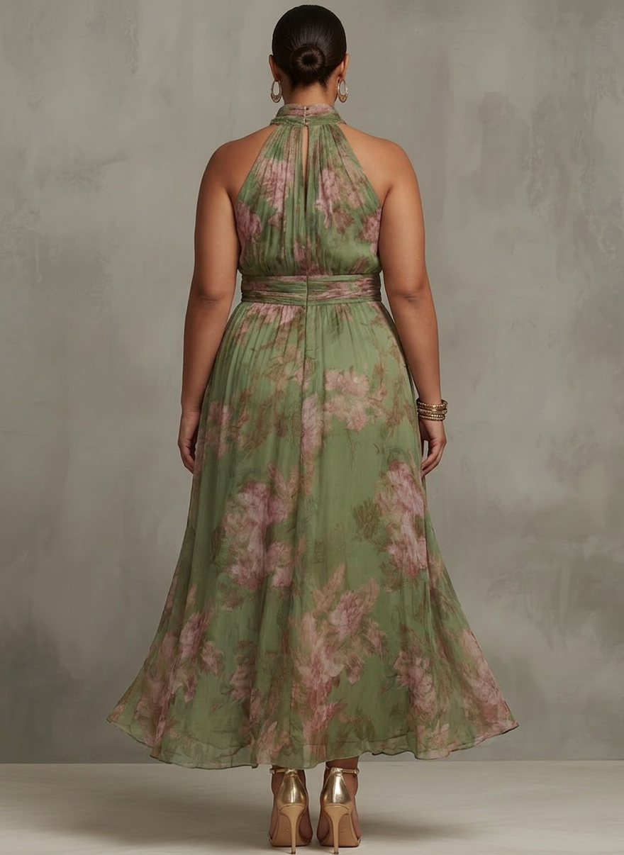 Floral Halter Maxi Dress for Women Breathable Chiffon