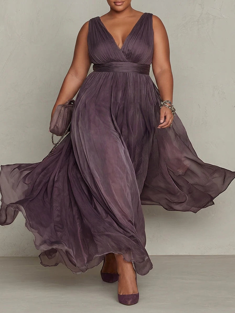 Maxi Dress Women Elegant Chiffon Breathable Purple