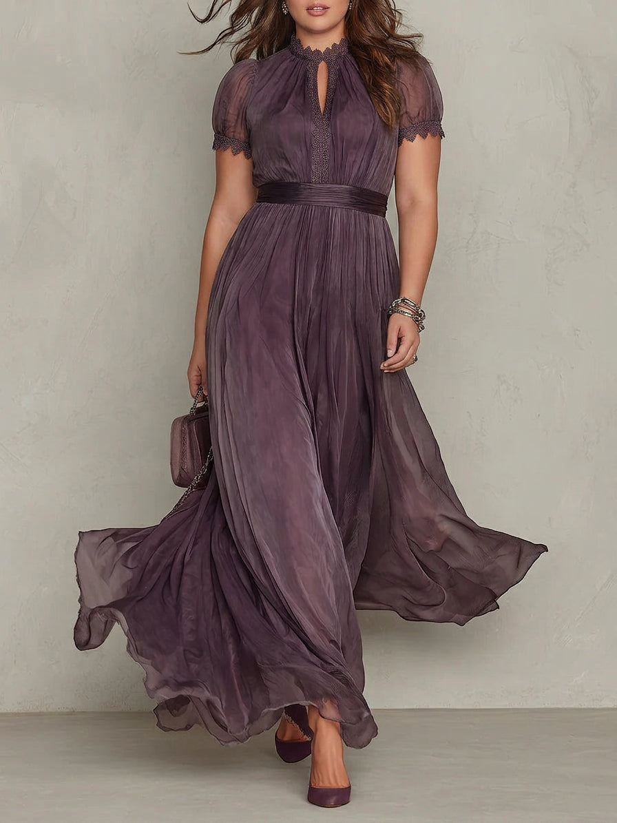 Maxi Dress Women Elegant Chiffon Breathable Purple
