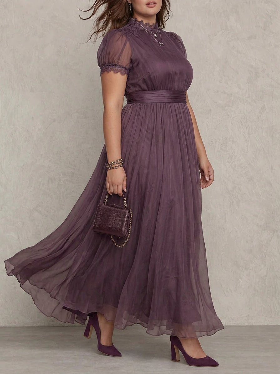 Maxi Dress Women Elegant Chiffon Breathable Purple