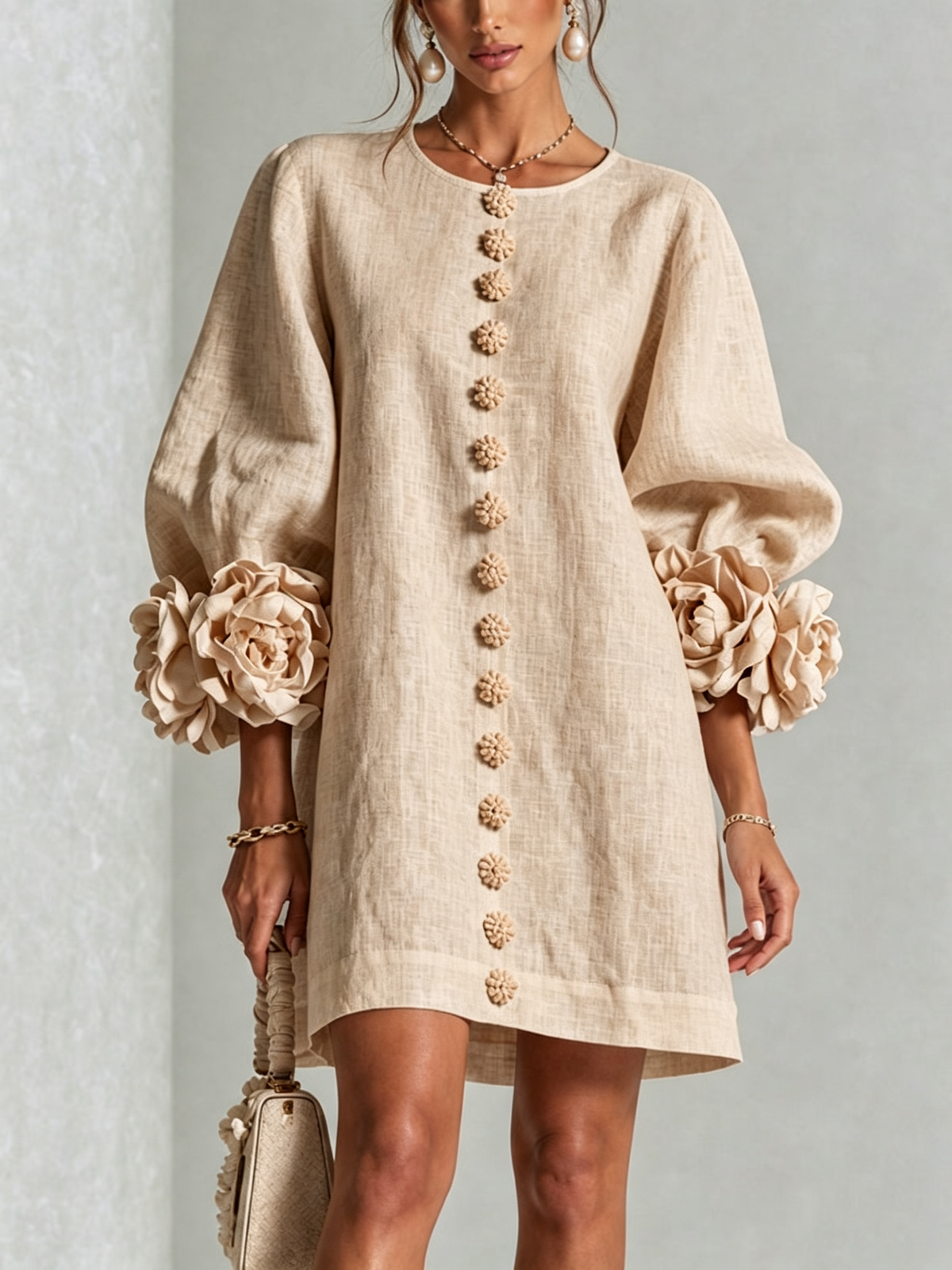Dress for Women Sculptural Rose Cuffs Lightweight