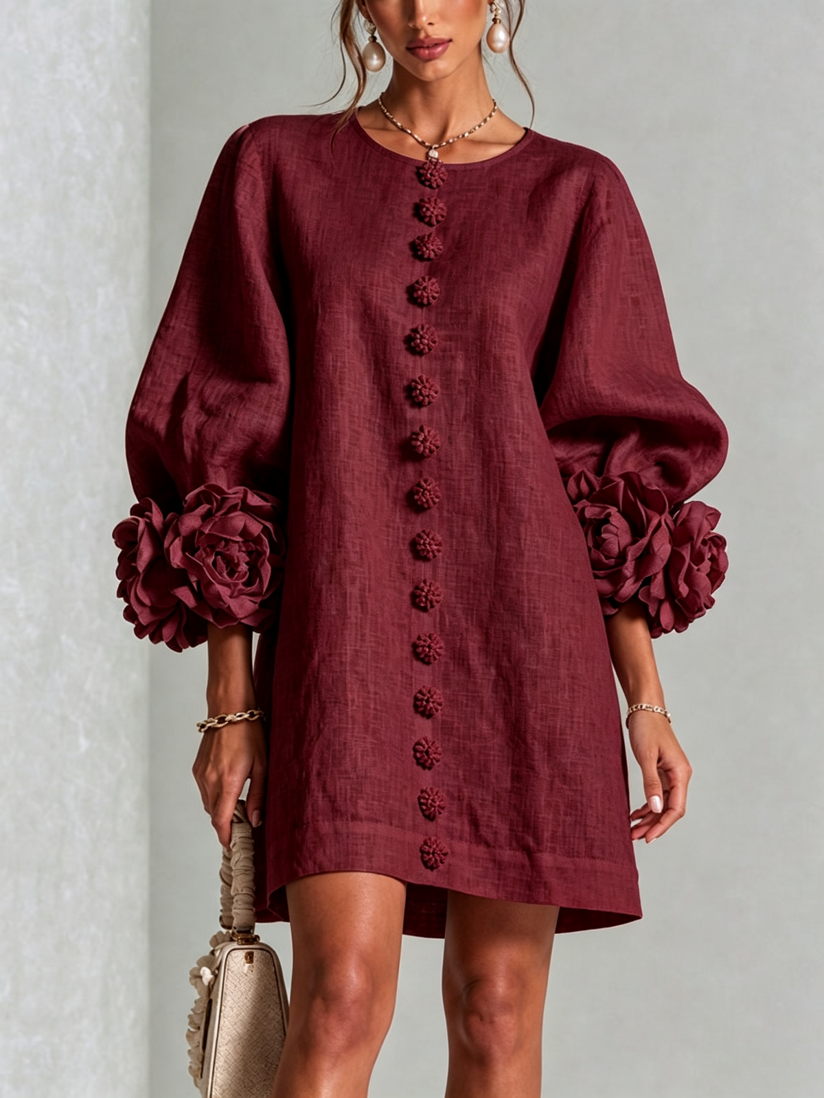 Dress for Women Sculptural Rose Cuffs Lightweight