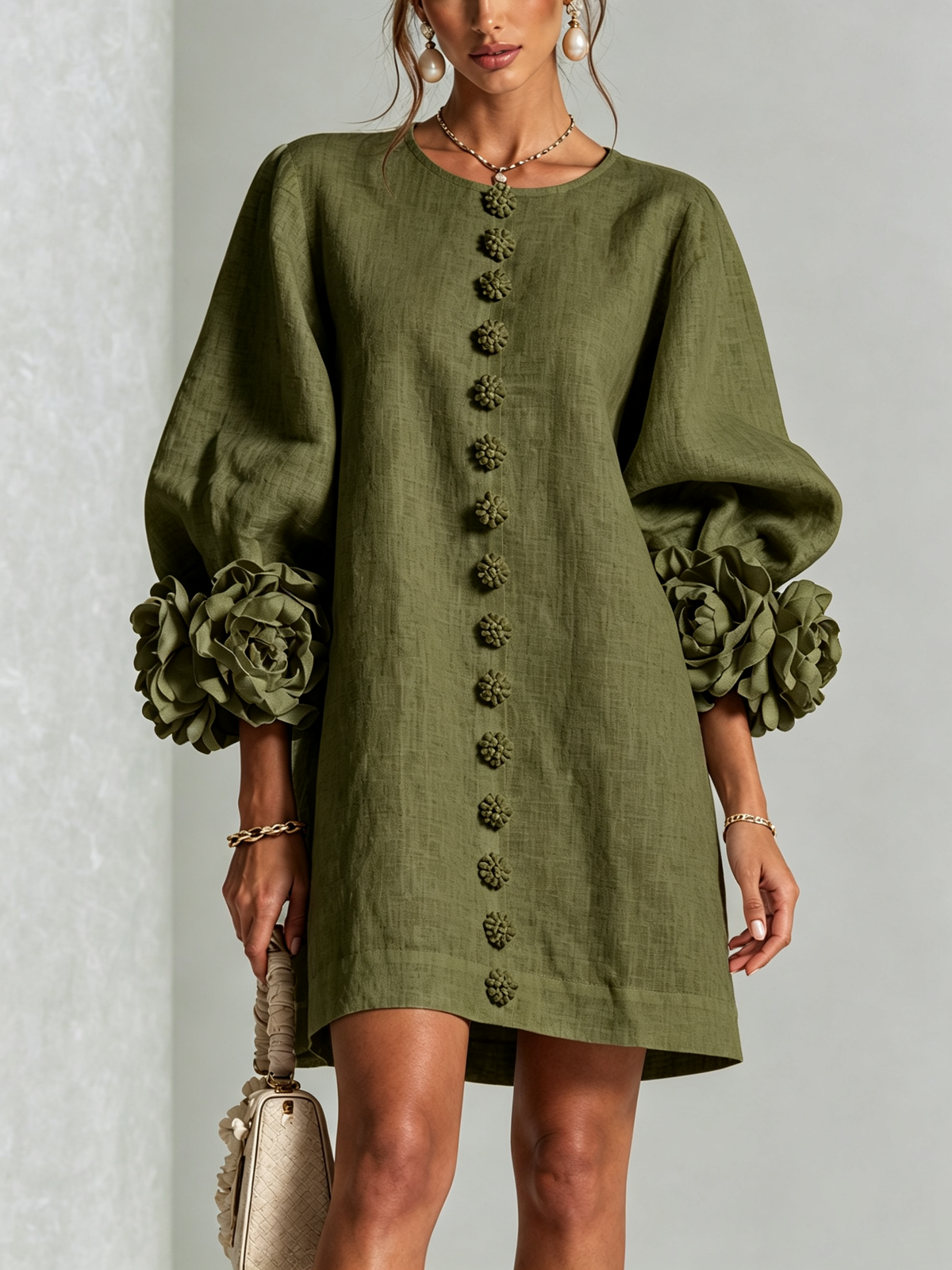 Dress for Women Sculptural Rose Cuffs Lightweight