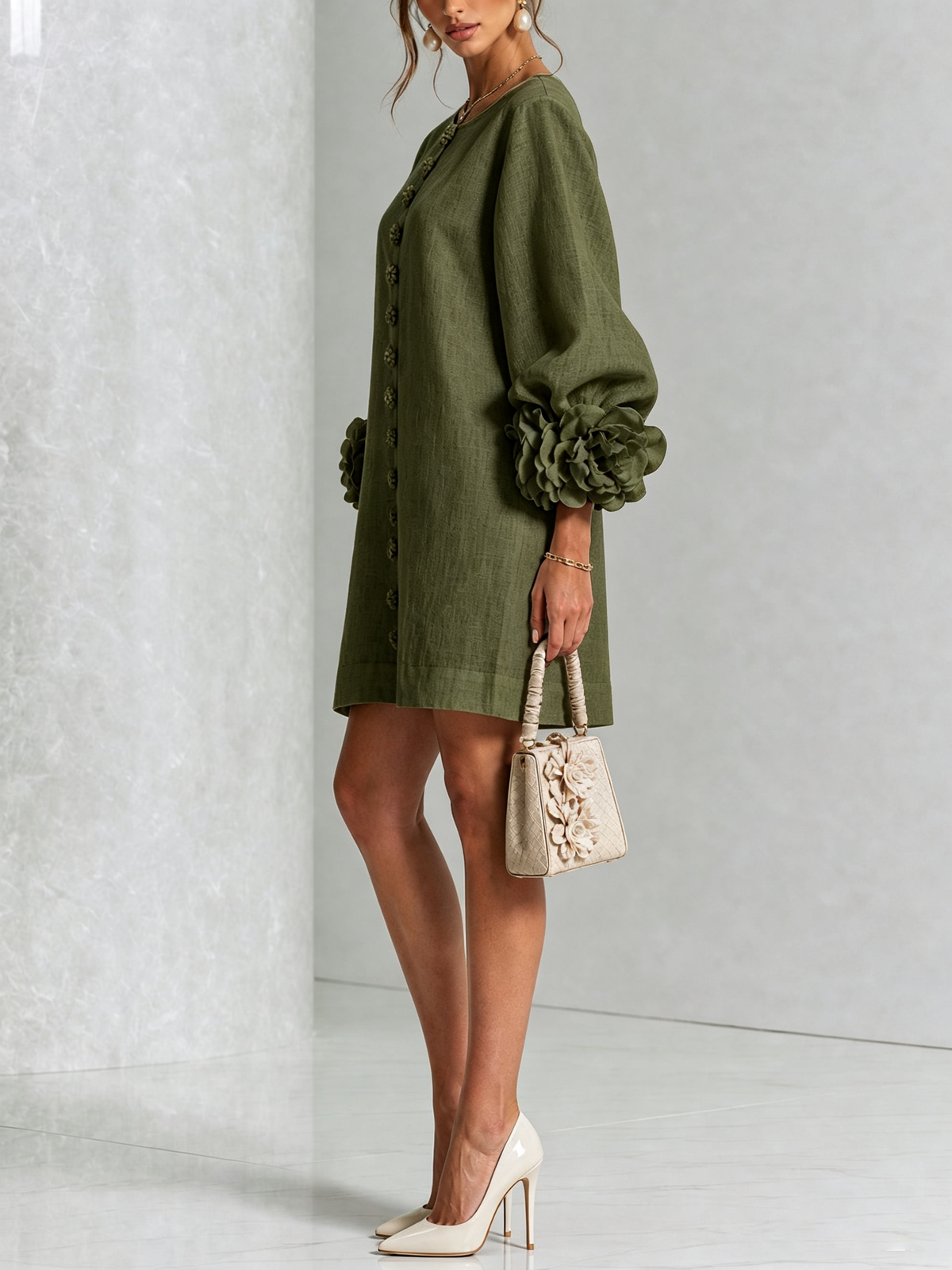 Dress for Women Sculptural Rose Cuffs Lightweight