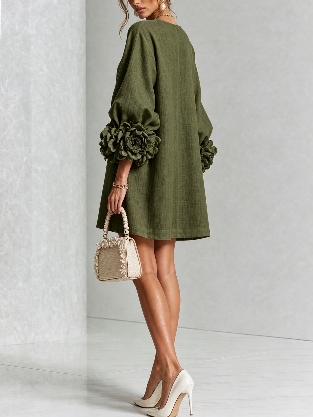 Dress for Women Sculptural Rose Cuffs Lightweight