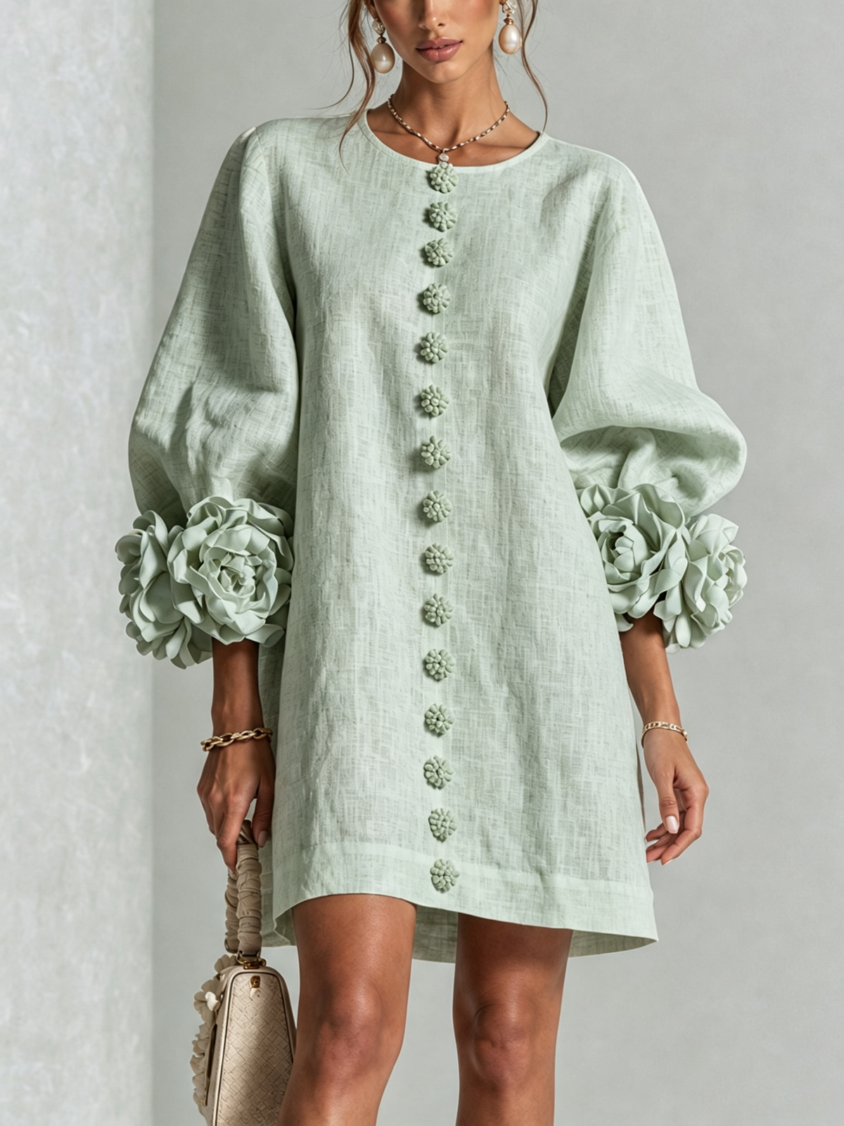 Dress for Women Sculptural Rose Cuffs Lightweight