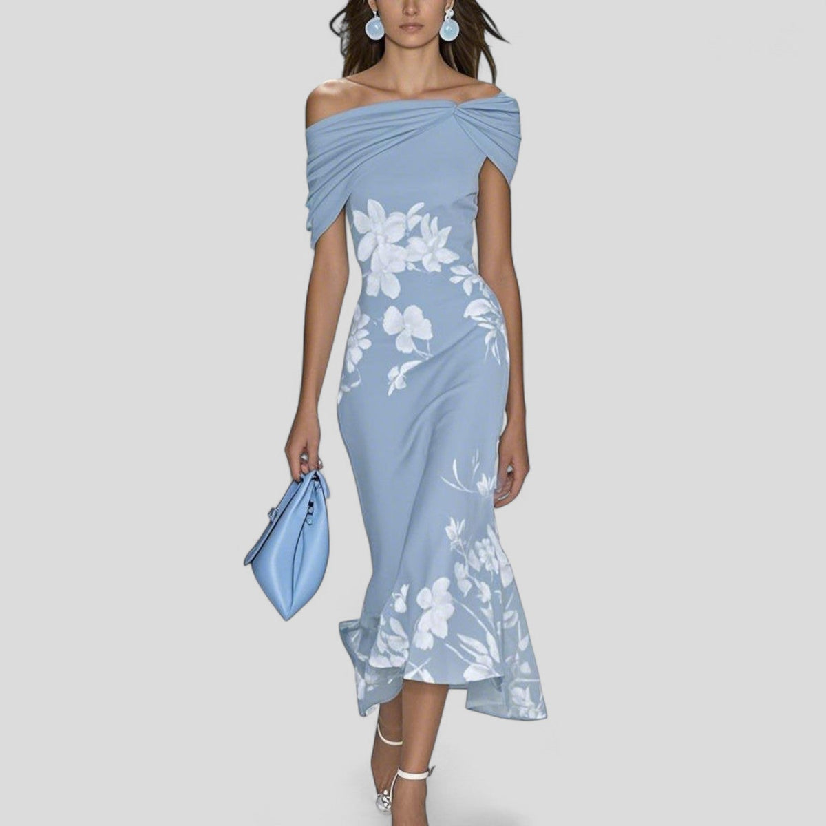 Midi Dress Women Floral Elegant Flared Hem