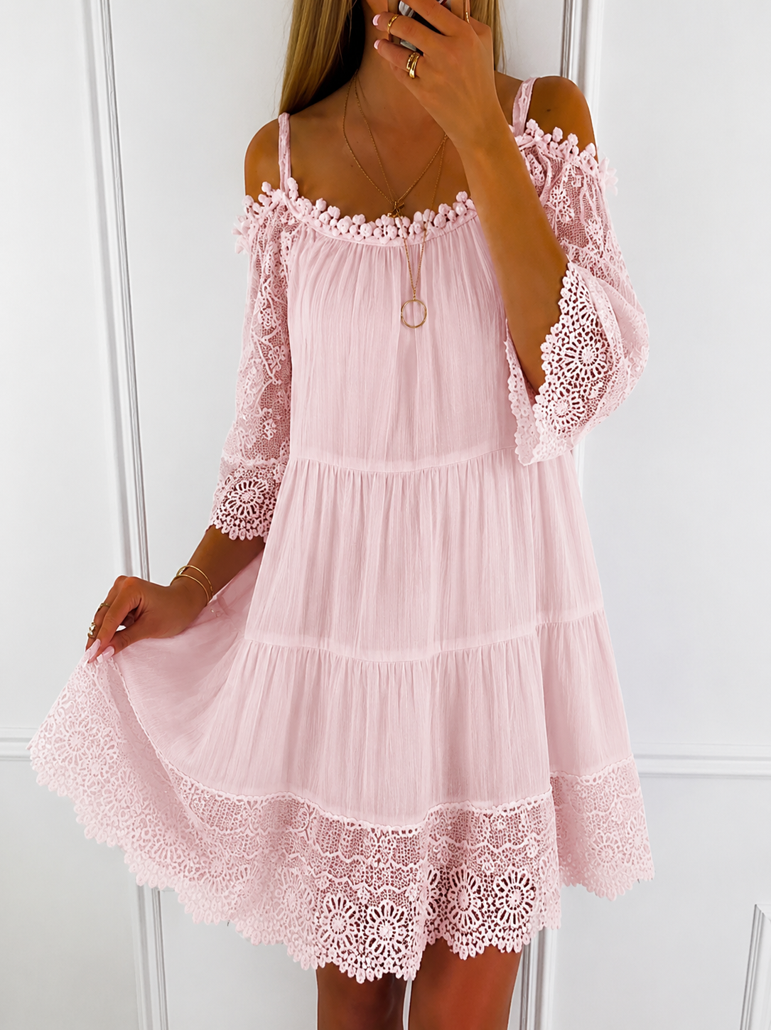 Women's Dress Cold Shoulder A-Line Tiered Mini