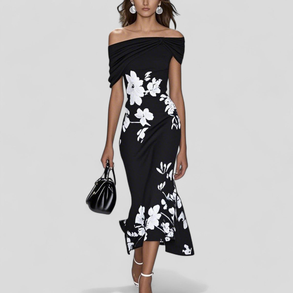 Midi Dress Women Floral Elegant Flared Hem