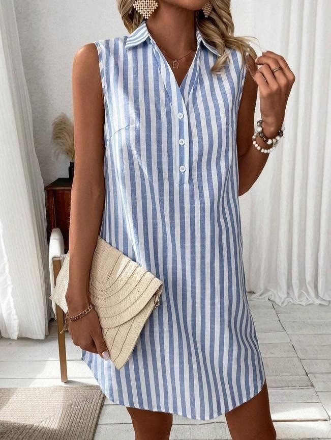 Dress for Women Sleeveless Striped Soft-Touch Fabric
