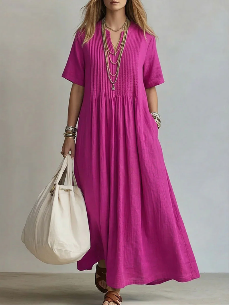 Dress for Women Linen Maxi V-Neck Pockets