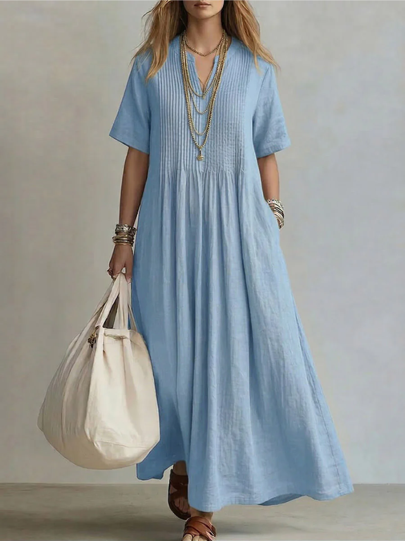Dress for Women Linen Maxi V-Neck Pockets