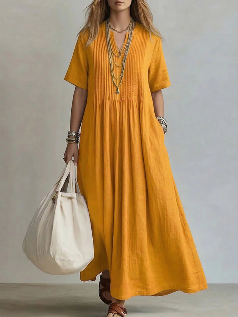 Dress for Women Linen Maxi V-Neck Pockets