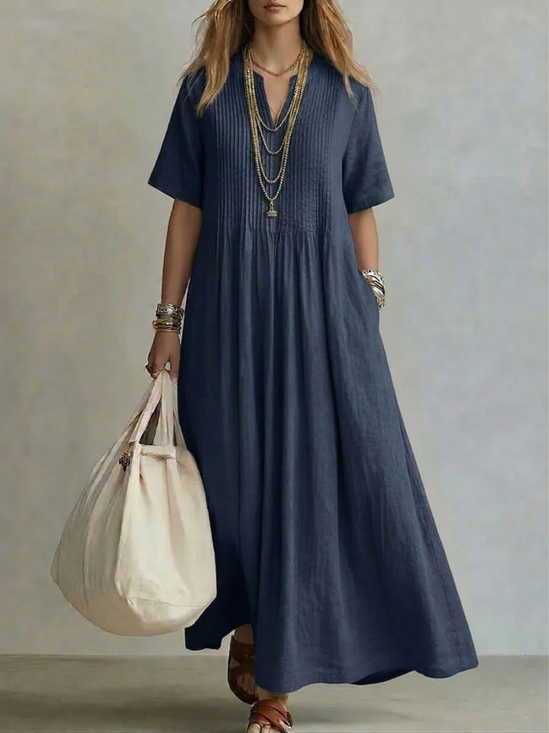 Dress for Women Linen Maxi V-Neck Pockets