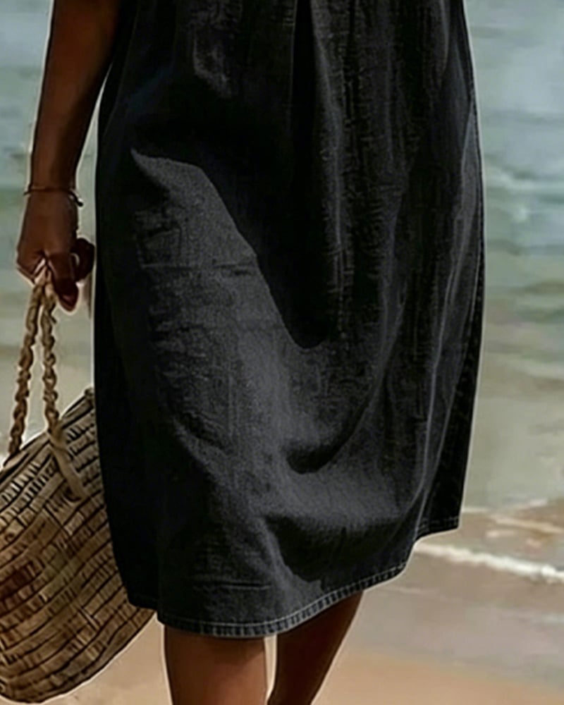 Women's Denim Midi Dress V-Neck Ruffle Sleeve Casual