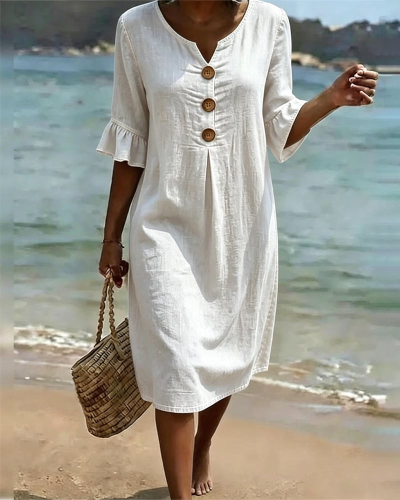 Women's Denim Midi Dress V-Neck Ruffle Sleeve Casual