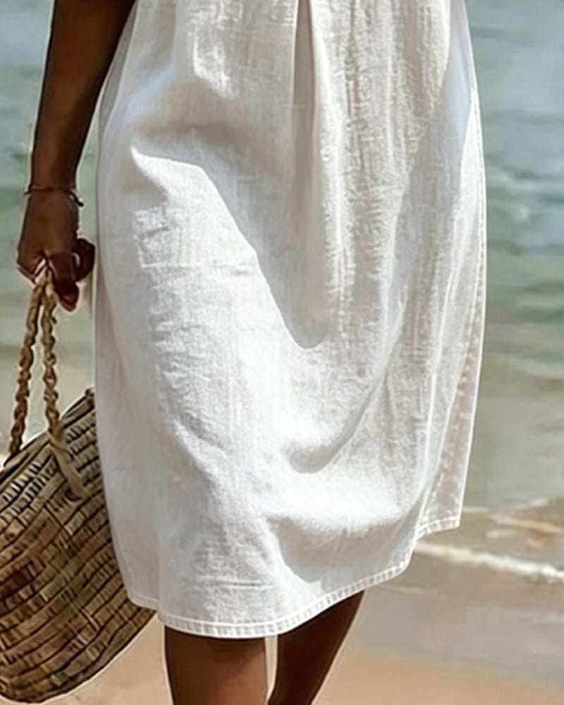 Women's Denim Midi Dress V-Neck Ruffle Sleeve Casual