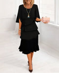 Midi Dress Women Tiered Ruffle Hem Split Sleeves