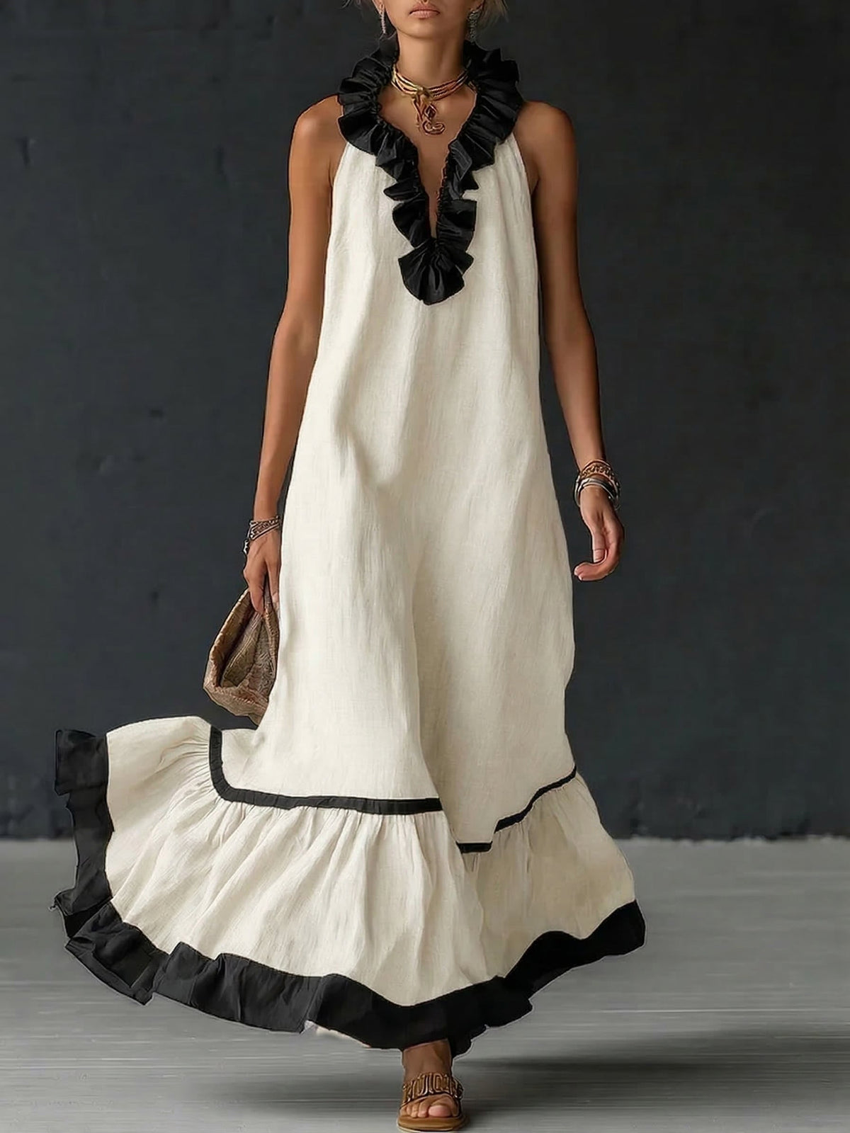 Dress for Women Loose Cotton Linen Maxi Casual