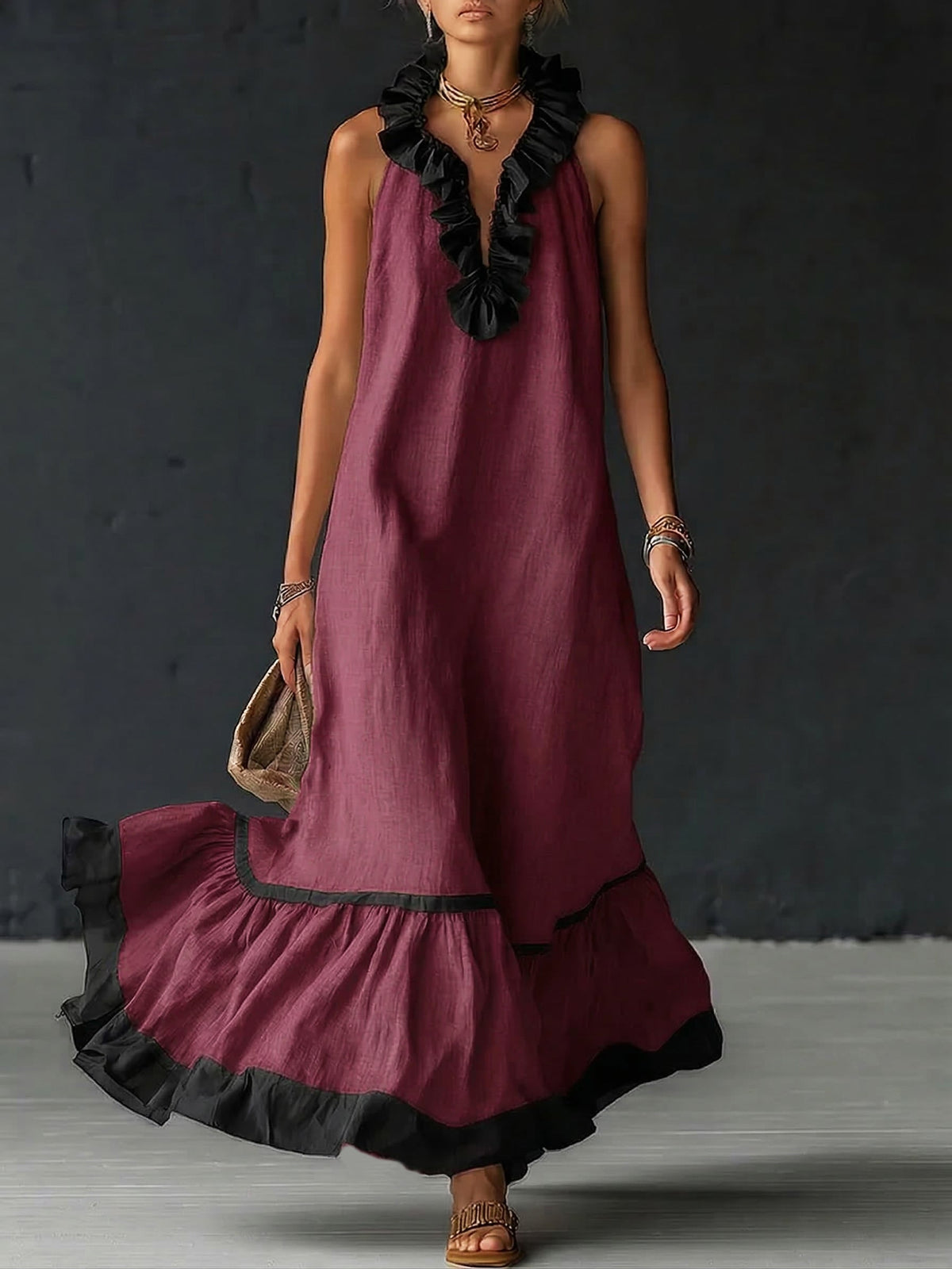 Dress for Women Loose Cotton Linen Maxi Casual