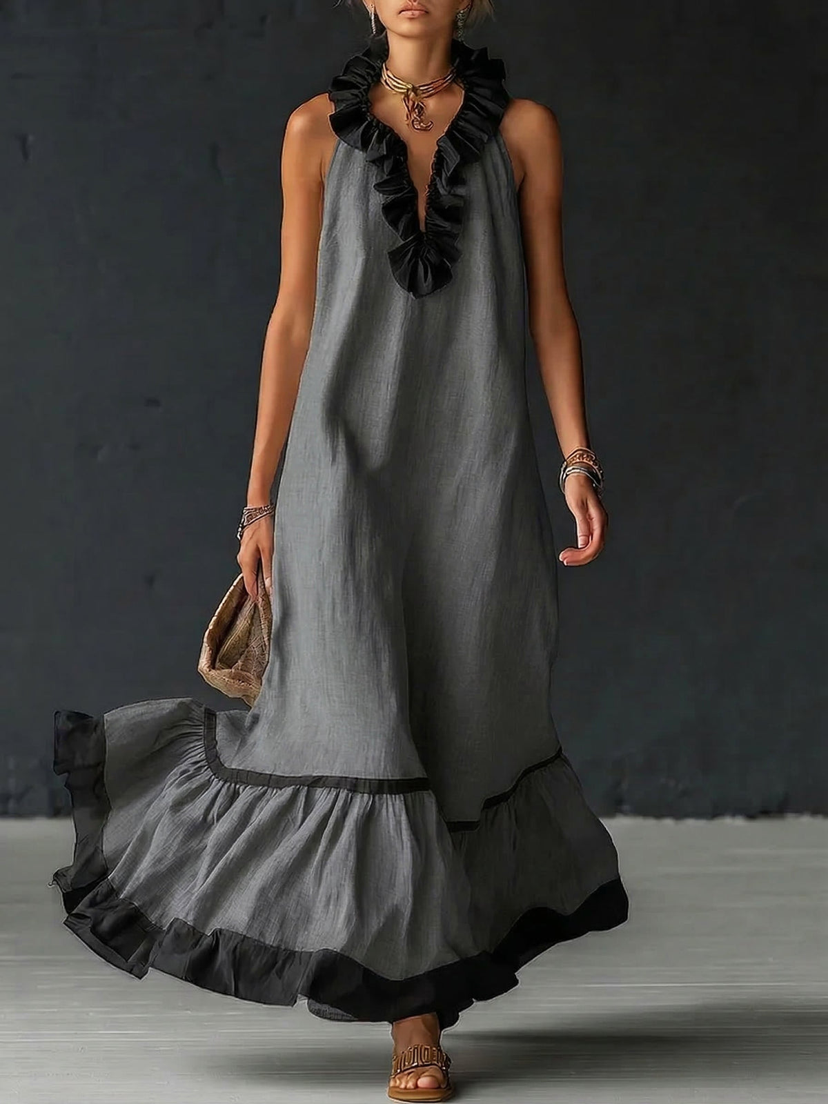 Dress for Women Loose Cotton Linen Maxi Casual