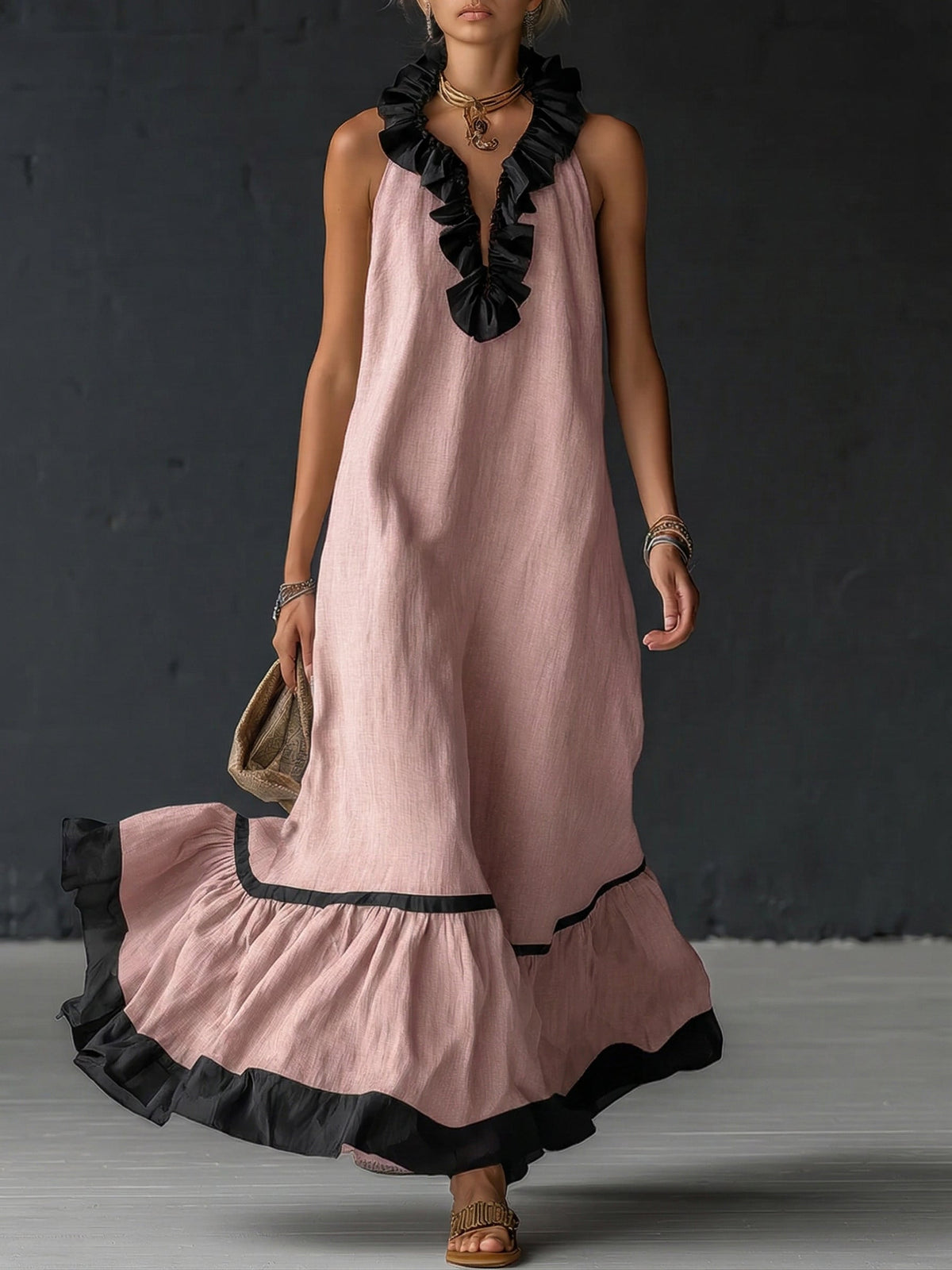 Dress for Women Loose Cotton Linen Maxi Casual