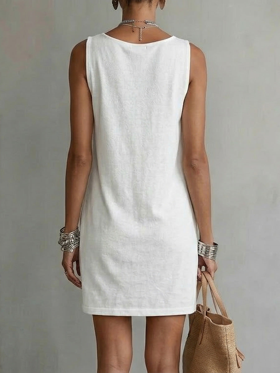 Dress Sleeveless Draped-Neck Elegant Soft Cotton Blend