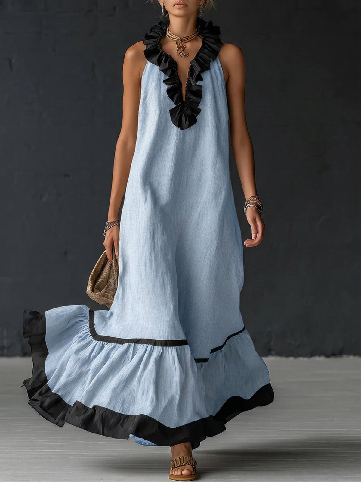 Dress for Women Loose Cotton Linen Maxi Casual
