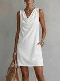 Dress Sleeveless Draped-Neck Elegant Soft Cotton Blend