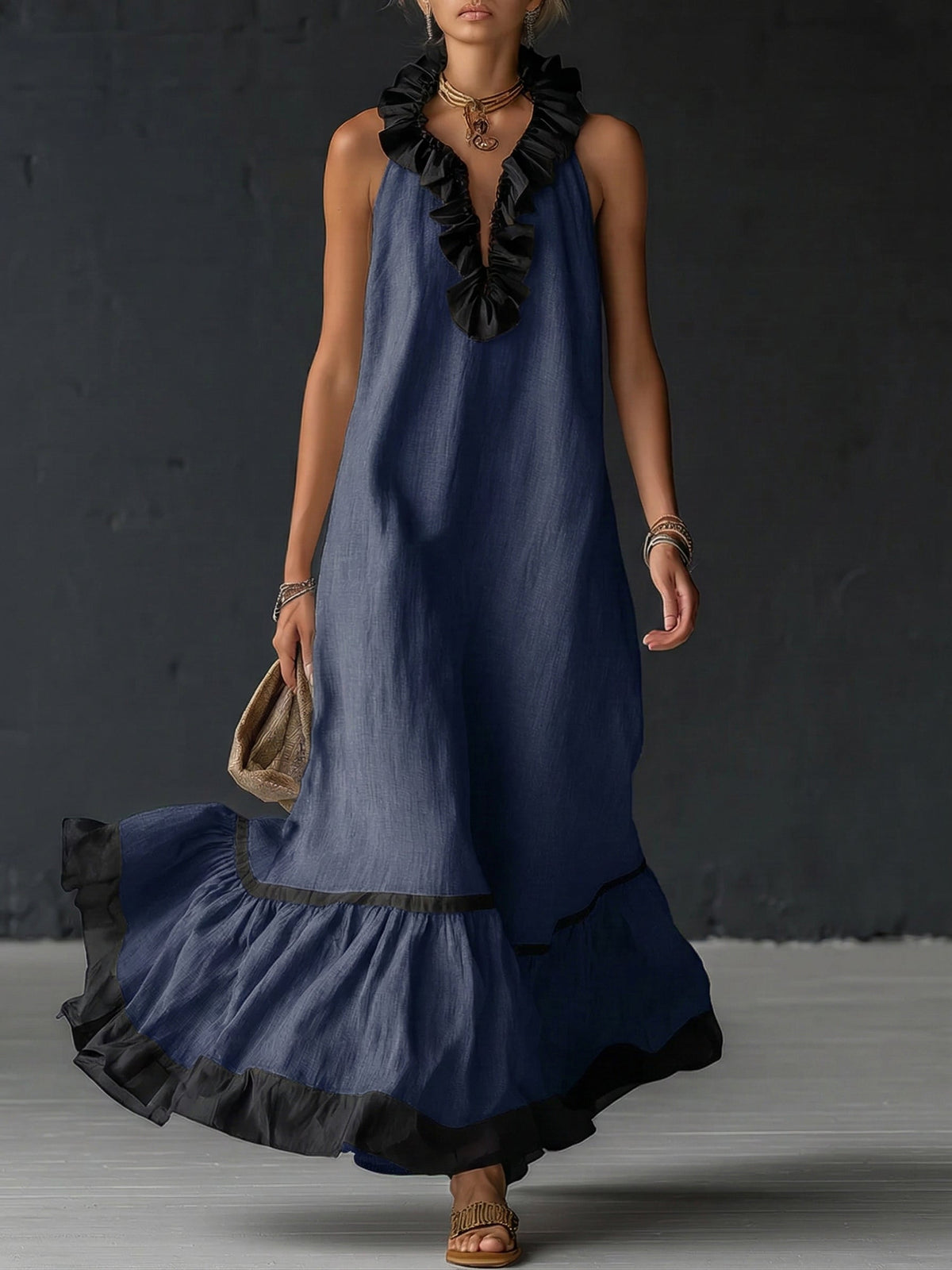 Dress for Women Loose Cotton Linen Maxi Casual