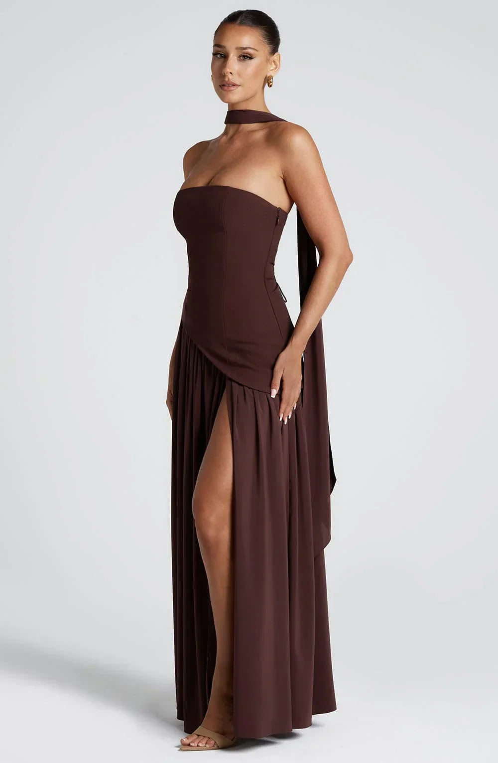 Maxi Dress Women Corset Bodice High Slit Formal