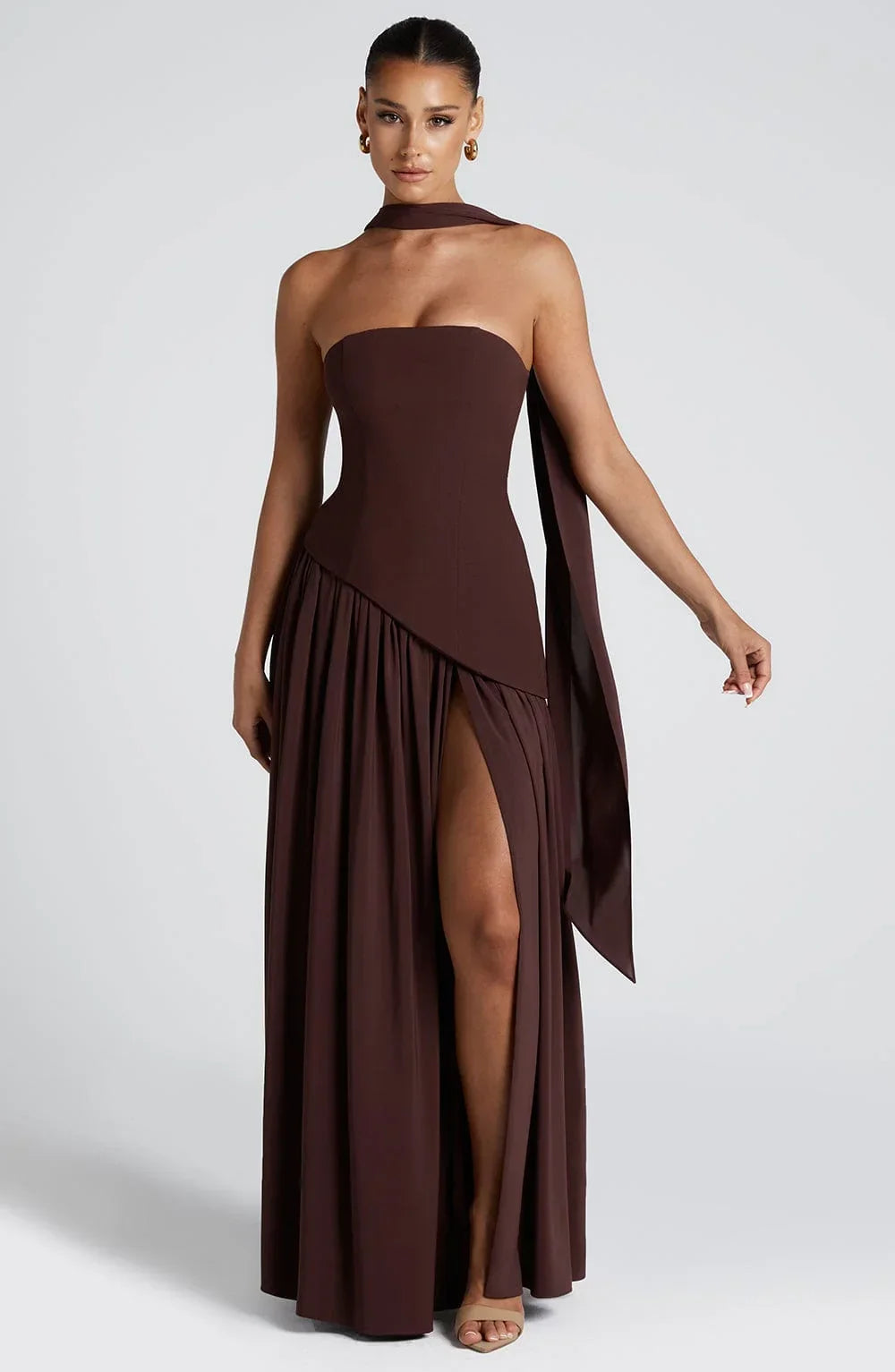 Maxi Dress Women Corset Bodice High Slit Formal