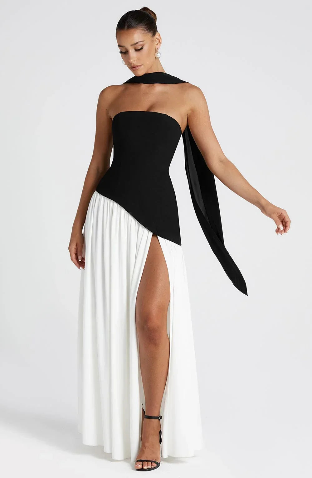 Maxi Dress Women Corset Bodice High Slit Formal