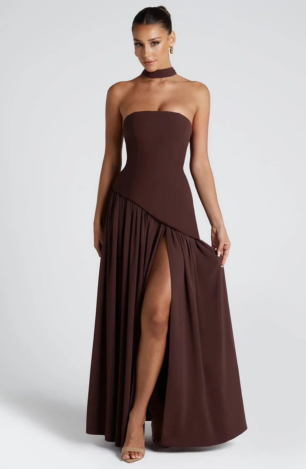 Maxi Dress Women Corset Bodice High Slit Formal